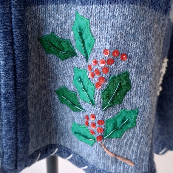 Tiara International Christmas Collection Blue Y2K Vintage Zip Up Sweater Jacket - Picture 10 of 16